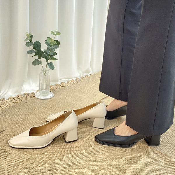 スクエアトゥーヒール パンプス 痛くない 春 ぺたんこ バブーシュ