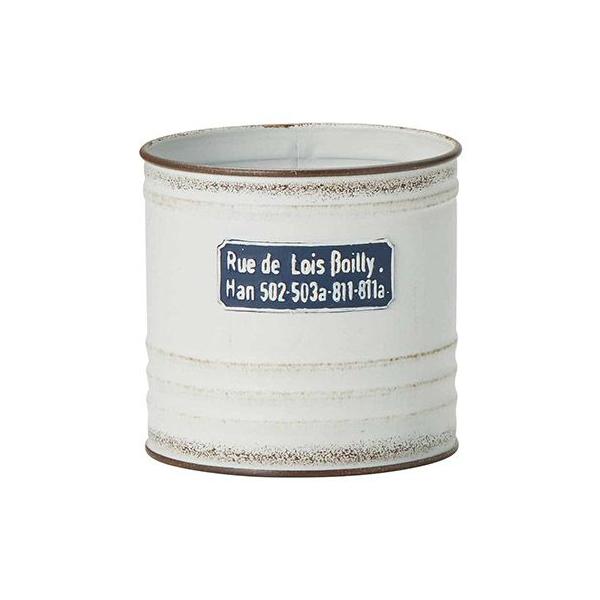 ジャンクテイストでオシャレなブリキポットです。ハーブや多肉植物を植えたり、ガーデンツールの収納にも使えます♪SIZE：直径10.0cm　高さ10.0cm　内径直径9.5cm素材：TIN※穴あり※プラスチックカップ付き※文字はエンボス加工