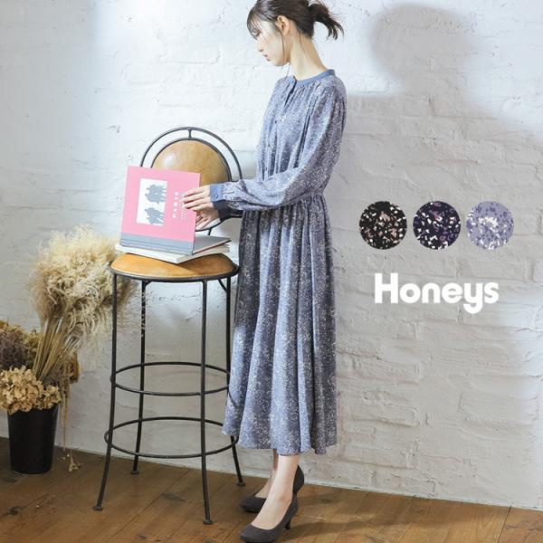 ワンピース ロング丈 長袖 小花柄 おしゃれ レディース 秋 冬 Honeys ハニーズ バンドカラーワンピース Web限定llサイズ有 ハニーズ Paypayモール店 通販 Paypayモール