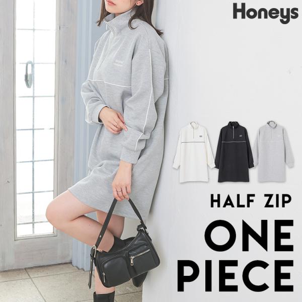 ロゴプリント長袖ミニワンピース honeys-online_6850519289