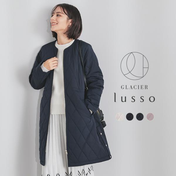 アウター コート ロングコート はっ水 再生ポリエステル ノーカラー 裏地付き 中綿 ダイヤキルト柄 フェミニン レディース Honeys ハニーズ キルティングコート honeys-online_7730448465