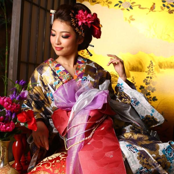 浴衣 花魁 レディース 3点セット 浴衣 帯 下駄 金 牡丹 ゴールド 牡丹 ぼたん Buyee Servis Zakupok Tretim Licom Buyee Pokupajte Iz Yaponii