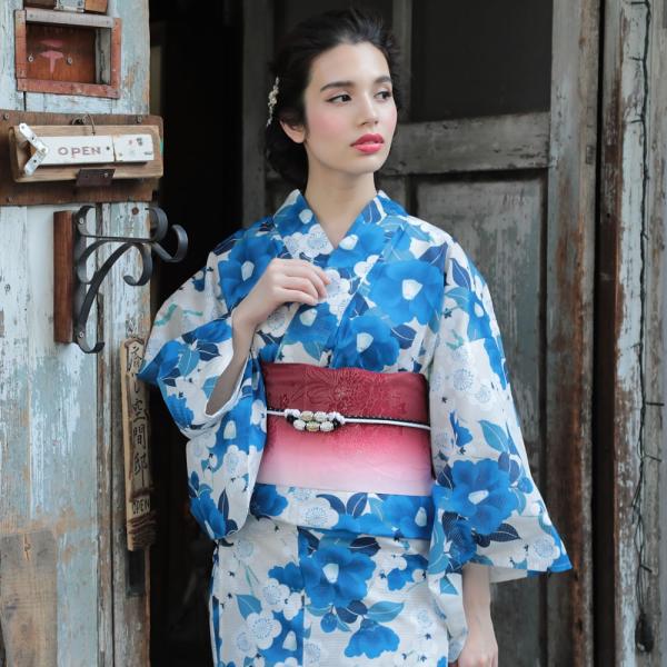 浴衣 レディース 3点セット ゆかた 帯 下駄 青 椿 ブルー 椿 つばき レトロ 古典柄 花柄 浴衣 セット 代 30代 浴衣ホンコンマダム Buyee 日本代购平台 产品购物网站大全 Buyee一站式代购 Bot Online