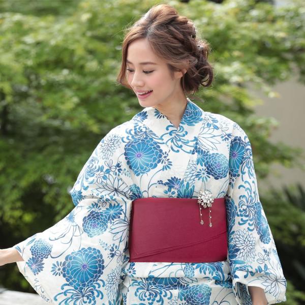 浴衣 レディース 3点セット (ゆかた/帯/下駄) 青 菊 (ブルー/菊)レトロ 浴衣 レディース 3点セット (ゆかた/帯/下駄) 青 菊 (ブルー/菊)レトロ