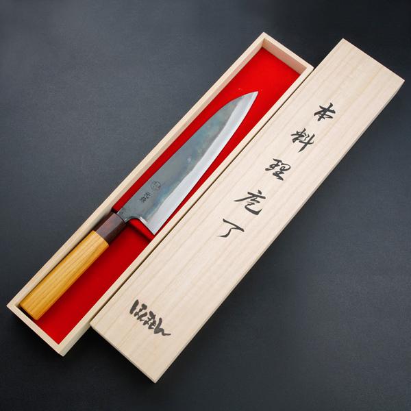 元兼 牛刀 210mm 両刃 青紙1号 割込み 黒打ち仕上げ ケヤキ柄 木箱入り