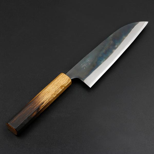 元兼 三徳包丁 170mm 両刃 青紙スーパー 割込み 黒打ち仕上げ 焼き漆柄