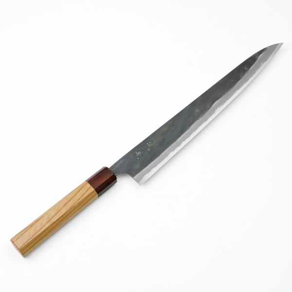 元兼 筋引き包丁 270mm 両刃 青紙1号 割込み 黒打ち仕上げ ケヤキ八角