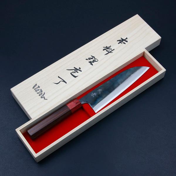 火造鍛造 源重勝 黒打三徳包丁 両刃170mm 紫檀柄 青紙鋼 元兼 三徳包丁