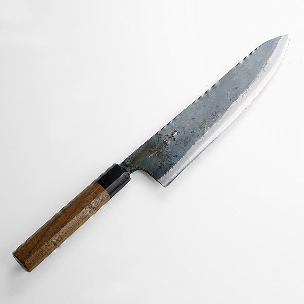 牛刀 包丁 約240mm 東周作 牛刀 240mm 両刃 青紙1号 割込み 黒打ち仕上げ ウォルナット