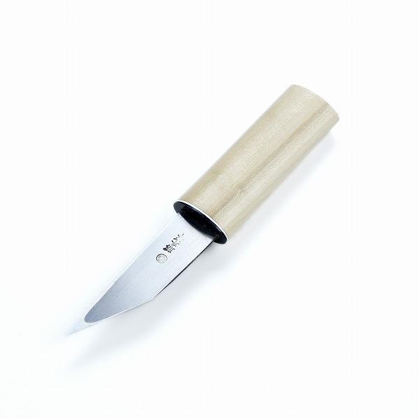 昭和レトロ　小刀　木鞘 昭三作 横手小刀 90mm 黒打ち片刃 右利き用 木鞘付 本職向け三木