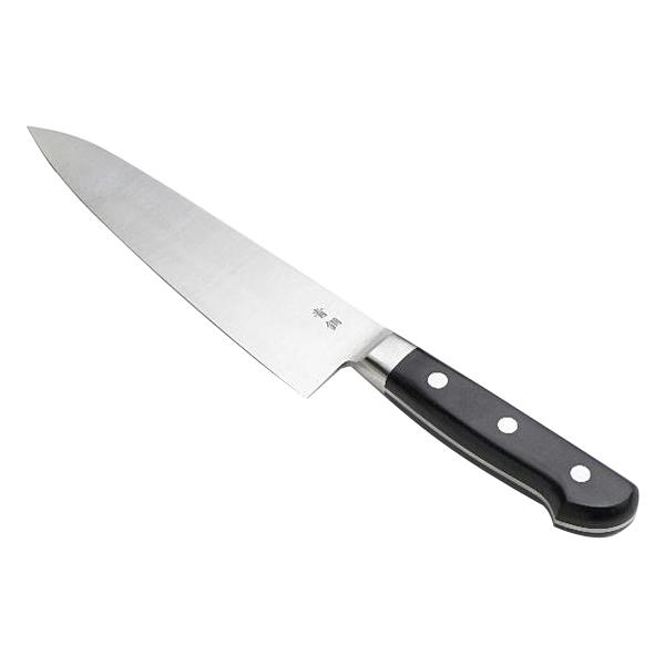 名入れ無料 牛刀 両刃 210mm 青紙鋼 ステンレス 割込み 共口金付き 黒