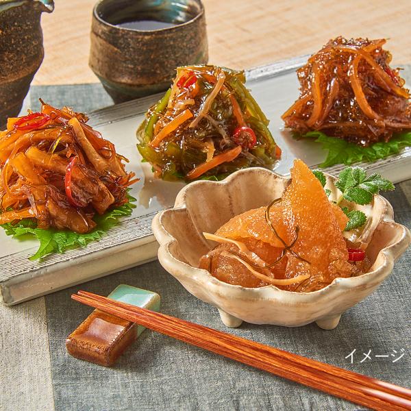 人気の数の子松前をはじめ、定番の松前漬、食感もお楽しみいただける山くらげ松前、切干松前と4種の松前がお楽しみ頂けるセットです。