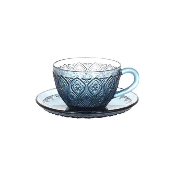 GLASS CUP &amp; SAUCER ''FIORE'' BLUE OXJbv\[T[@htBI[h (SF0240)