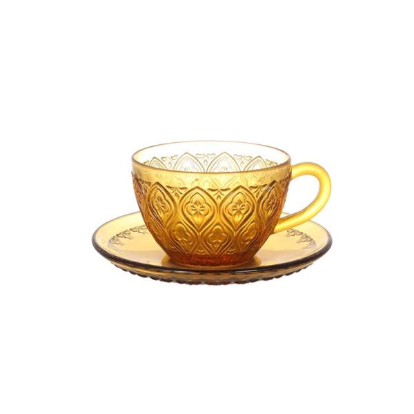 GLASS CUP &amp; SAUCER ''FIORE'' AMBER OXJbv\[T[@htBI[h (SF0240)