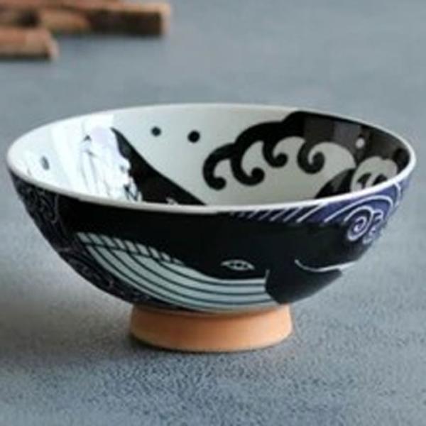 茶碗（大）　美濃焼　白波くじら　径14.5×高さ6.5cm　安心安全の日本製 　電子レンジ・食洗機 使用可能