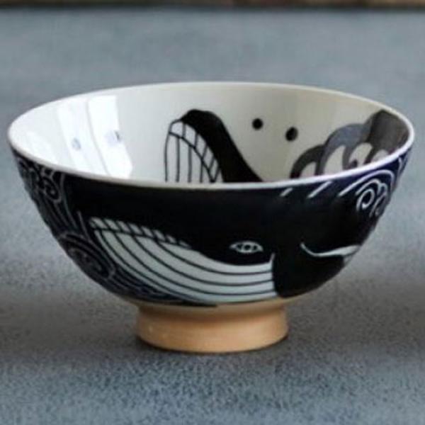 茶碗（中）　美濃焼　白波くじら　径12.5×高さ6.7cm　安心安全の日本製 　電子レンジ・食洗機 使用可能