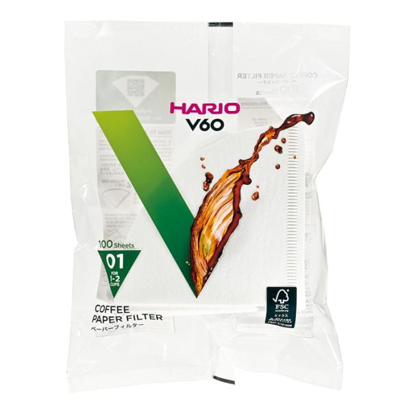 ハリオ ＨＡＲＩＯ　Ｖ６０用ペーパーフィルター　０１Ｗ　１００枚　１〜２杯用　ホワイト　※耳付きのペーパーフィルターです。
