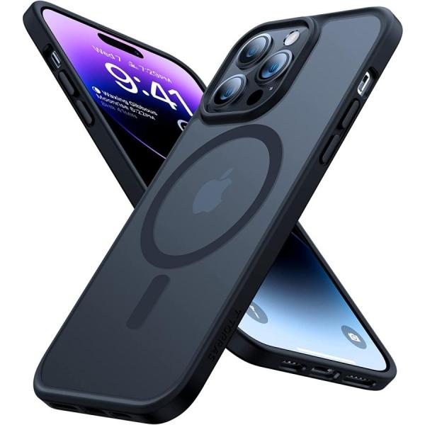 iPhone14Pro 用 ケース半透明 マグネット搭載 耐衝撃 マット感 黄ばみなし ストラップホール付き マグセーフ対応 ワイアレス充電対応 iPhone14