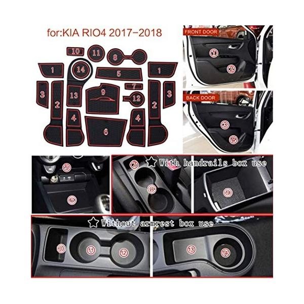 のために適した 世界の人気ブランド キア Kia Rio4 17 18 車カスタム 収納スペース保護 ゴムマット インテリア ドアポケット コンソールマット