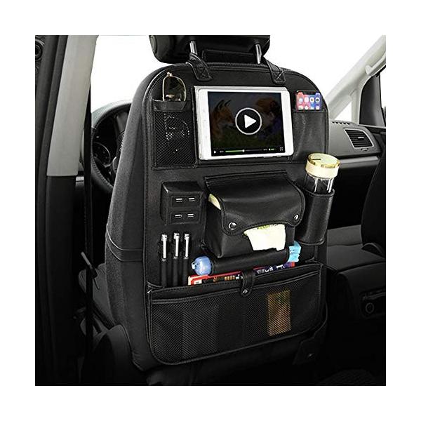 車の後部座席オーガナイザー Puレザーカー収納バッグ タブレットホルダー 4個のusb充電ポート多機能キッズ車キャディーオーガナイザー 海外 Pg09