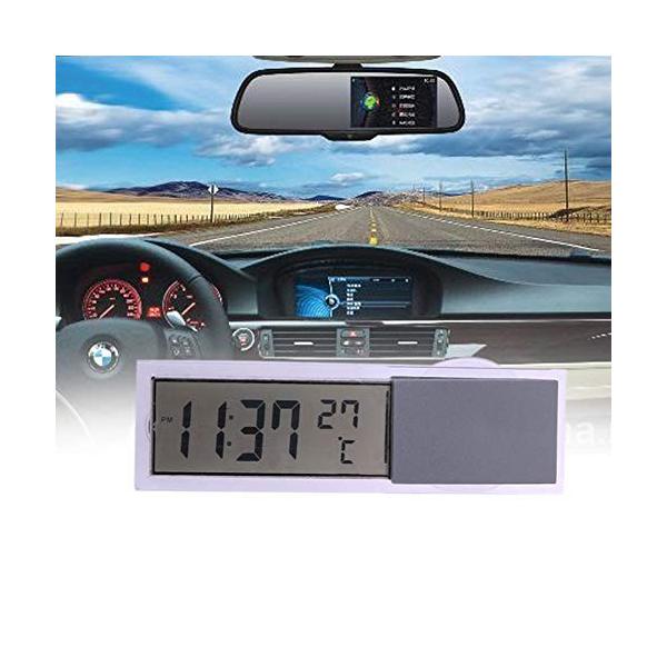 Juhon 2に1つの自動車車の時計の温度計 吸盤のタイプ時計の温度計 10ボタン電池操作 お中元 透明なlcdデジタル時計