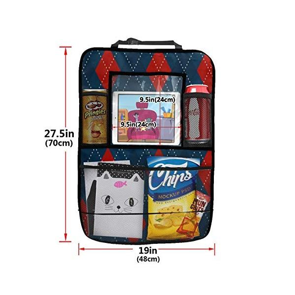 Sunjan おしゃれ 車用シートバックポケット斜めストライプ 幾何 後部座席収納 車 収納 シートバック 二枚セット 汚れ防止 小物入れ ポケット