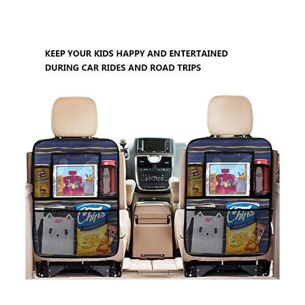 Sunjan 車用シートバックポケットストライプ イエロー 紺色 驚きの価格が実現 後部座席収納 車 二枚セット 収納 シートバック ポケット 汚れ防止 小物入れ