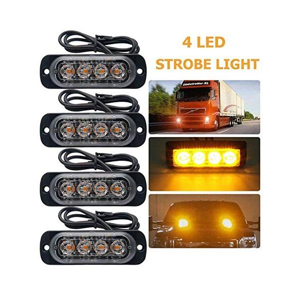 Dc トラック用ストロボ警告灯 Led非常灯 スーパーブライト 緊急点滅信号灯 フラッシュライト ４led 汎用車用ストロボ 12 24ｖ 直営ストア 高輝度