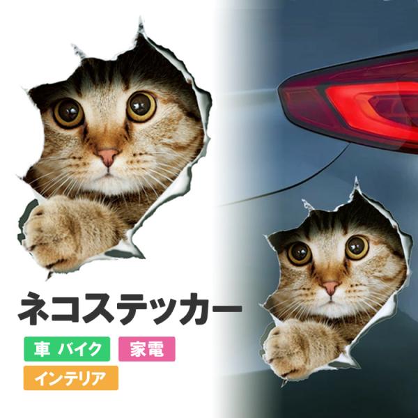ネコステッカー カーステッカー かわいい 約12cm×16cm 立体感 飛び出しデザイン 傷隠し 車 バイク スーツケース ヘルメット デコレーション シール HOP-CCAT18