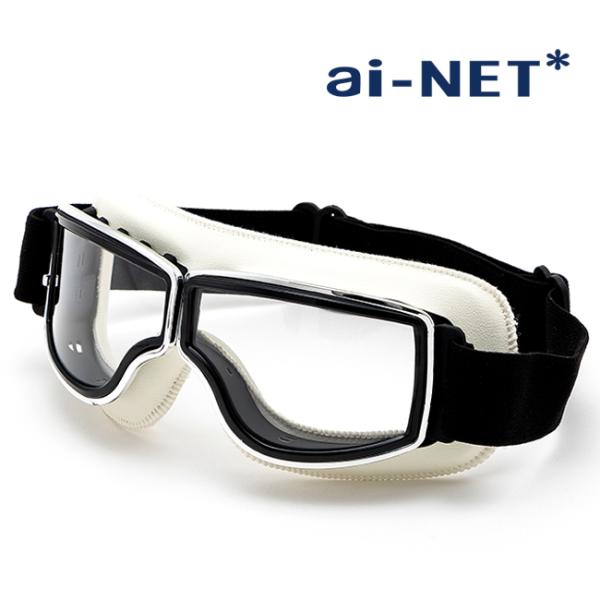 | 商品詳細商品名：ヘルメットゴーグルメーカー：ainet/アイネットJAN：4573125838361カラー：ホワイト/クリアサイズ：190mm×80mm素材：ポリカーボネート（UVカット・耐衝撃性）※大きなフレームの眼鏡や特殊な形状の眼...