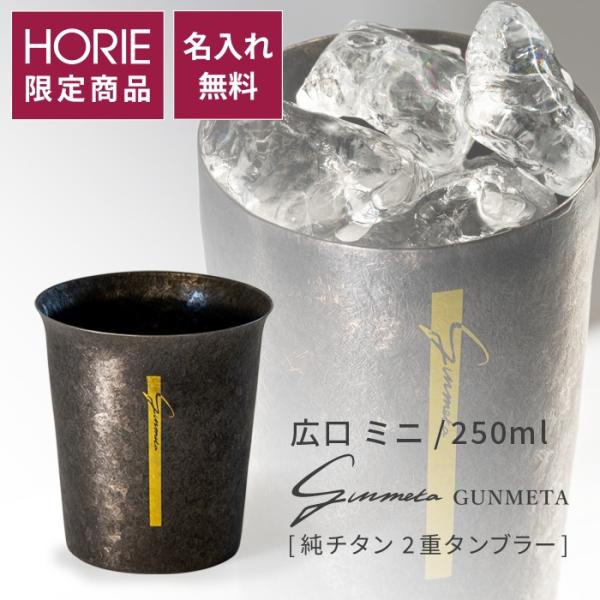 HORIE ホリエ 純チタン二重タンブラー ガンメタ 広口ミニ 250ml ブラック 名入れ 手提げ袋付 日本製