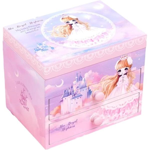 バリエーションコード : 2B4XIJOH0O・引き出し・ミラーの付いた、オルゴール付き 木製ジュエリーボックス プリンセス・ヘアアクセサリー11個付き(＊画像のアクセサリーセットは見本となります。数は11個固定ですが、内容はランダムになり...