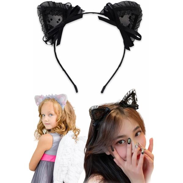 猫耳 カチューシャ 軍服 ロリータ コスプレ ネコミミカチューシャ ハロウィン (ブラック,  Free Size)