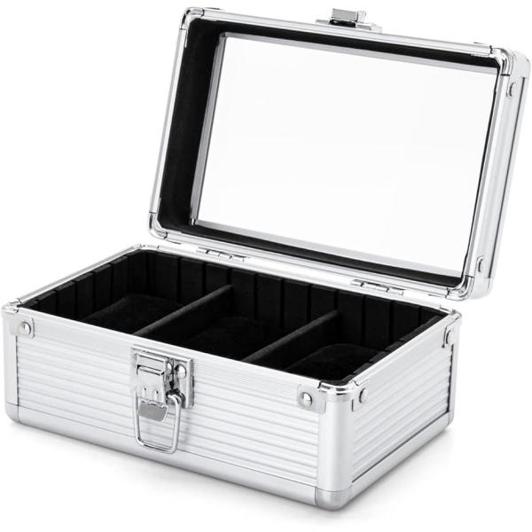 高級感あふれるアルミ製のコレクション収納ディスプレイケースです。シンプルなデザインでありながら、スタイリッシュな雰囲気が漂います。男性の方にはもちろん、女性の方にもおすすめのアイテムです。ソーラー充電式タイプの時計にも適した、天板が透明型の...