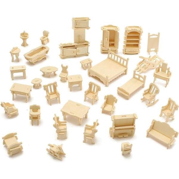 バリエーションコード : 2B2HOSSUU1可愛らしいミニサイズの家具が簡単に作れる、木製3Dパズルのミニチュア家具セット。ウッドクラフト。ドールハウスや模型用家具に最適です。子ども用ドールハウスに、また大人の趣味用模型家具として、幅広い...