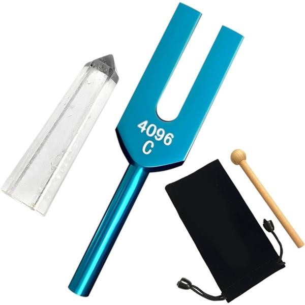 他サイト： 音叉 クリスタルチューナー 4096Hz 水晶 セット ヒーリング 収納袋付き( ブルー)の商品画像