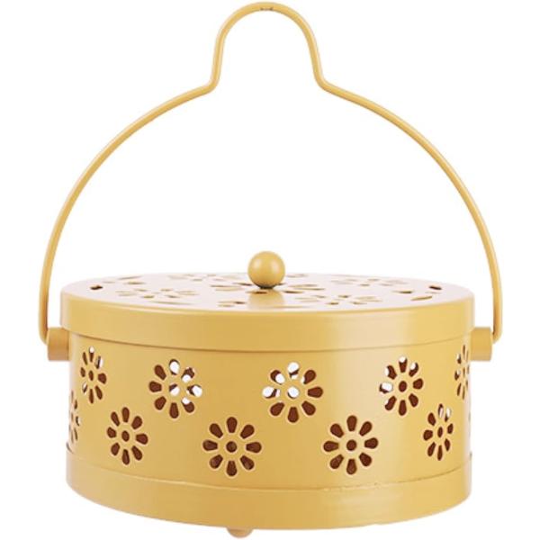 バリエーションコード : 2B4HJJNJWX・カラー：イエロー・ブラック・古銅・ブルー 重量：490g サイズ：15cm x 15cm x 7.5cm(本体のサイズ) 数量：1個・鉄製でどっしりした重さがあり、蓋と取っ手付きのオシャレな蚊...