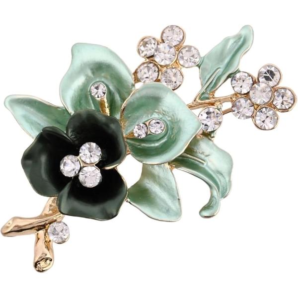 ミャオミャオ キュービックジルコニア ゴールド 花 フラワー リース リーフ リング ブローチ アクセサリー(グリーン, 小さめ)