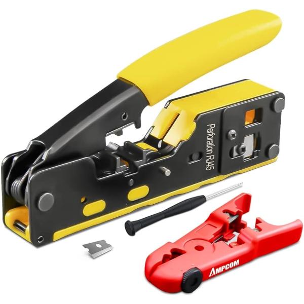 ・「RJ45 / RJ11 コネクタ全対応」： lanコネクタ 8P 、電話コネクタ 6P 、貫通 式、非 貫通式コネクタ、 シールド 、非シールド 、 CAT5、CAT5e、CAT6、CAT6a、CAT7、CAT8、のプラグを全部圧着可能...