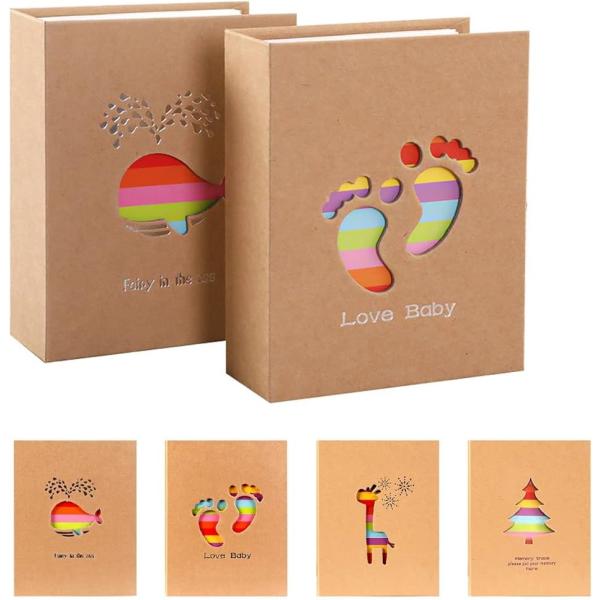 ・1冊にL判写真が200枚収納できるフォトアルバム。表紙には温かみのあるクラフト紙を採用。正面にはそれぞれ可愛い4種のイラストがくり抜かれ、レインボー柄が目を引きます。・最近は撮った画像を現像せずにデータで残す方も多いと思いますが、お子様の...