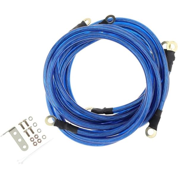 高品質 アーシング ケーブル 5本 セット ネジ アジャスター付き 汎用 MDM(ブルー)