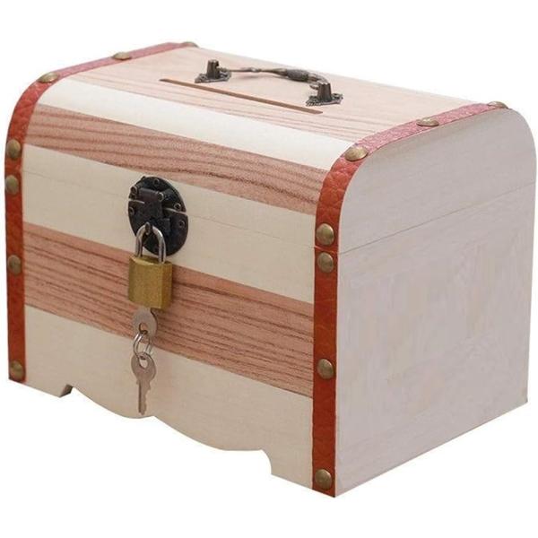 バリエーションコード : 2B2YK11U8H・木製の宝箱型 貯金箱です。・小さな専用南京錠が付属しているのでセキュリティ性が高く、中身をしっかりと守ります。小物入れとしてもご使用いただけます。・貯金箱の投入口は紙幣を折らずに入れられる幅が...