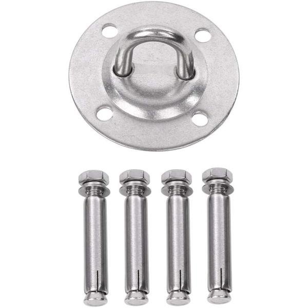 バリエーションコード : 2B4PF40R0Cステンレス 天井 丸形フック 取付金具 セット 「 吊り下げプレート＆アンカー 」内容：吊り下げプレートx1点、アンカーx4点、ネジx4点サイズ：プレート／直径89mm 厚み3mm 高さ43.3...