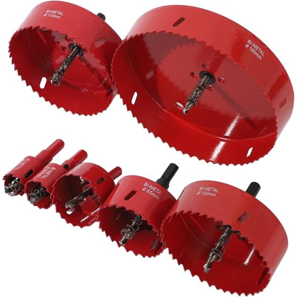 バリエーションコード : 2B8VTYNFGX・バイメタルホールソー 直径24〜160mm 7本セット　24mm 30mm 50mm 65mm 100mm 110mm 160mm・使用頻度の高いものを厳選。小さいサイズも大きいサイズも入った...