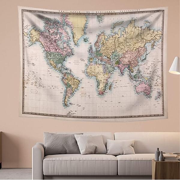 タペストリー 地図 おしゃれ プレゼント インテリア 75x100 厚手 ヴィンテージ世界地図 壁飾り 装飾 奉呈