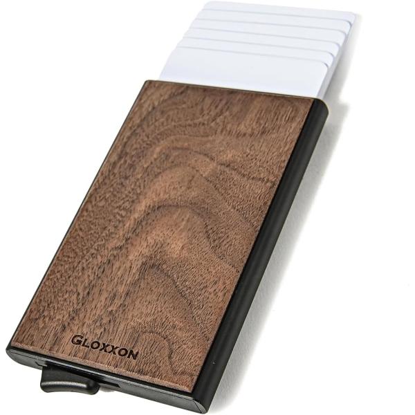 クレジットカードケース スキミング防止 スライド式 ステップ型 木目 磁気防止 自然木材 軽量 メンズ レディース MDM( ウォルナット)