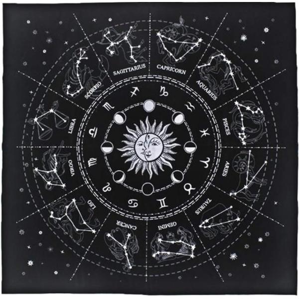 バリエーションコード : 2B6XY34VNC・高級感あふれるビロード風、黒の無地に、太陽 月 星座のデザインをあしらいました。神秘的で美しく、テーブルクロスやタペストリーとしても使えます。・クロスを使うことで、カードの汚れや傷みを防ぎ、シ...