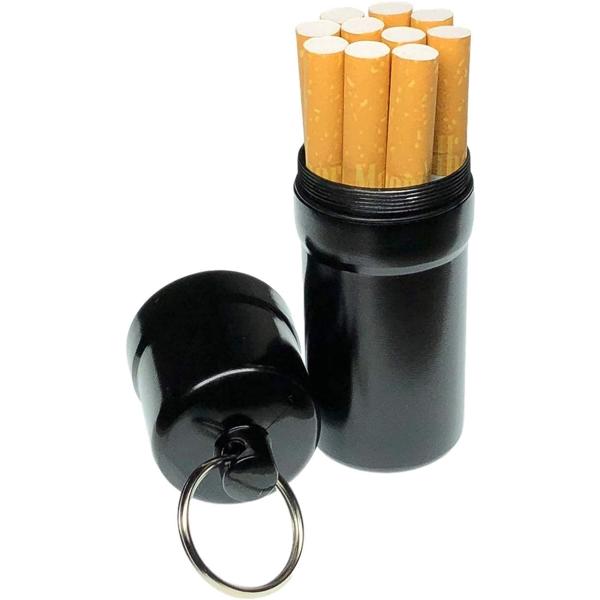 シガレットケース タバコ10本収納 携帯灰皿 防水 キーホルダー 合金 アウトドア 耐湿防圧(ブラック)