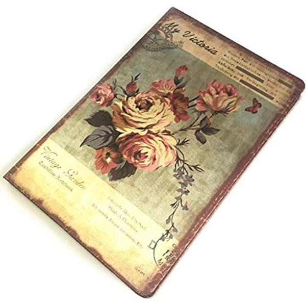 アンティーク 日記帳 フラワー 新作 人気 ノート イラスト しおり付き 選べる デザイン 花柄 ピンクローズ 布表紙