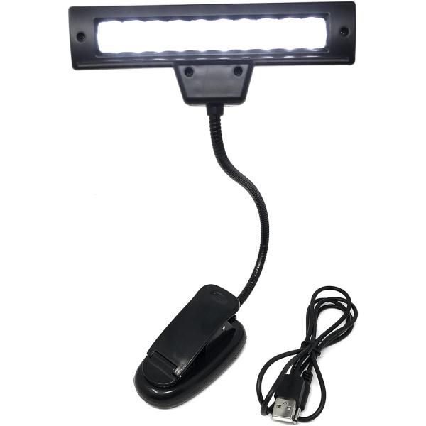 2way 譜面台LEDライト スタンド クリップ式 LED10灯 360℃回転 角度自由 ピアノ 楽譜台 譜面灯(黒)